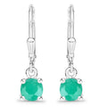 0.92 Ct Round Green Emerald Prong Silver Dangle Lever Back Earrings by Fine Color Jewels