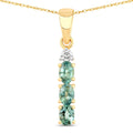 0.42 Ct Genuine Oval Alexandrite and Diamond 18K Yellow Gold 3 Stone Pendant by Fine Color Jewels