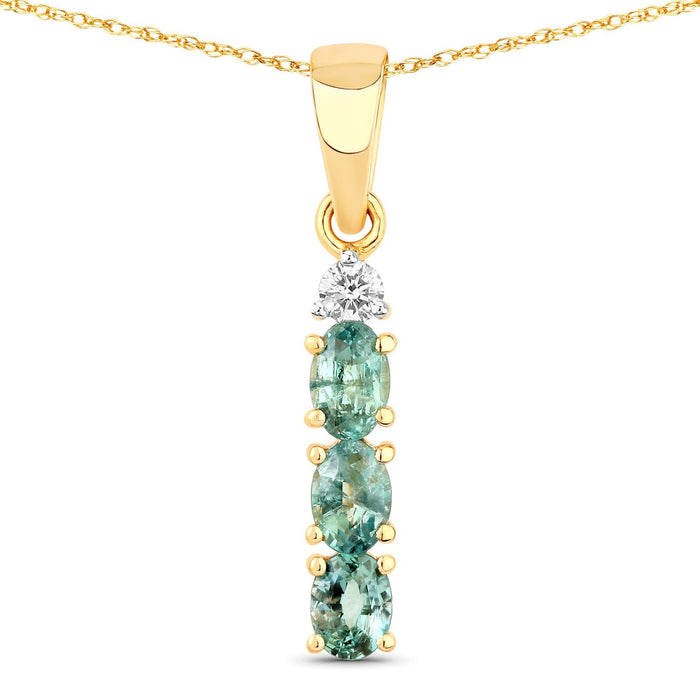 0.42 Ct Genuine Oval Alexandrite and Diamond 18K Yellow Gold 3 Stone Pendant by Fine Color Jewels