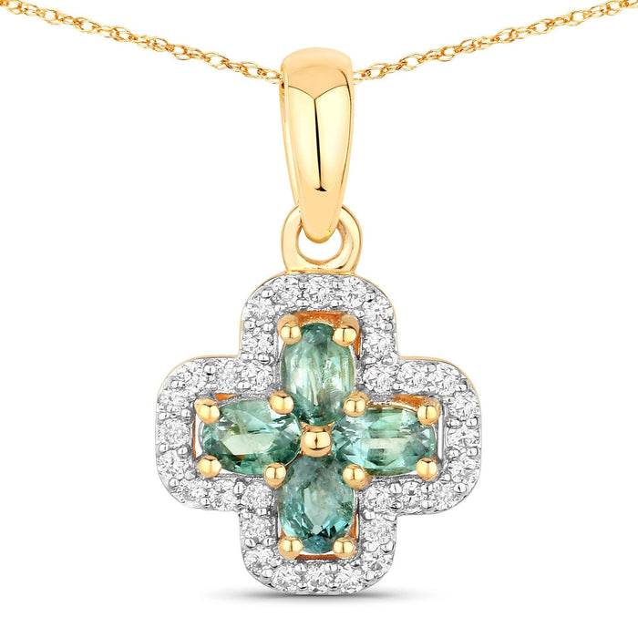 0.67 Ct Genuine Oval Alexandrite and Diamond 18K Yellow Gold Floral Pendant by Fine Color Jewels