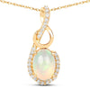 0.48 Ct Oval White Opal & Diamond Prong 14K Gold Plated Silver Crossover Pendant Necklace
