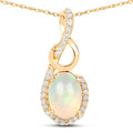 0.48 Ct Oval White Opal & Diamond Prong 14K Gold Plated Silver Crossover Pendant Necklace by Fine Color Jewels