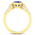 1.41 Ct Oval Violet Tanzanite & Lab Diamond Bezel 14K Gold Bridge Ring by Fine Color Jewels