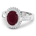 2.30 Ct Oval Pink Ruby & White Diamond Prong 14K White Gold Halo Cocktail Ring by Fine Color Jewels
