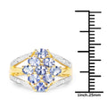 1.59 Ct Oval Violet Tanzanite Prong 14K Yellow Gold Plated Silver Cluster Split Shank Ring by Fine Color Jewels