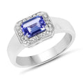 1.12 Ct Octagon Violet Tanzanite Prong Silver Halo Statement Ring by Fine Color Jewels