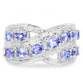 1.70 Ct Oval Violet Tanzanite Diamond Prong Silver Pave Crossover Ring by Fine Color Jewels