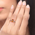 1.05 Ct Pear Yellow Madeira Citrine and Lab Diamond Prong Silver Three Stone Ring by Fine Color Jewels