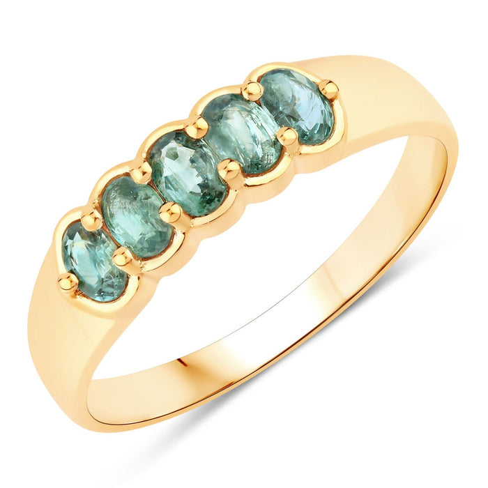 0.65 Ct Genuine Green Alexandrite 18K Yellow Gold 5 Stone Ring by Fine Color Jewels