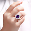 3.20 Ct Oval Purple Amethyst and Lab Diamond Prong Silver Halo Statement Ring by Fine Color Jewels