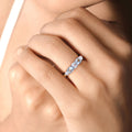 0.66 Ct Round Blue Aquamarine and Lab Diamond Prong Silver Five Stone Ring by Fine Color Jewels