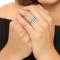 2.25 Ct Round Swiss Blue Topaz Lab Diamond Prong Silver Pave Halo Ring by Fine Color Jewels