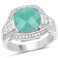 4.09 Ct Cushion Green Emerald Prong Silver Halo Pave Statement Ring by Fine Color Jewels