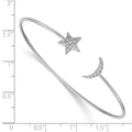 0.25 Ct Round White Diamond Prong 14k White Gold Moon and Star Flexible Open Cuff Bangle Bracelet by Fine Color Jewels