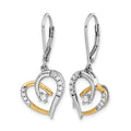 Lab Diamond Heart Leverback Dangle Earrings 14k Gold by Fine Color Jewels