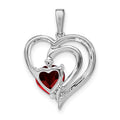 Sterling Silver Red Garnet Diamond Heart Pendant by Fine Color Jewels