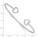 Round White Cubic Zirconia Prong Sterling Silver Two Heart Open Cuff Slip-On Bangle Bracelet by Fine Color Jewels