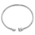 Round White Cubic Zirconia Prong Sterling Silver Heart and Key Flexible Slip-On Bangle Bracelet by Fine Color Jewels