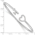 Round White Cubic Zirconia Prong Sterling Silver Heart and Key Flexible Slip-On Bangle Bracelet by Fine Color Jewels