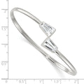 Tapered Baguette White Cubic Zirconia Bezel Sterling Silver Open Bypass Slip-On Bangle Bracelet by Fine Color Jewels