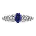 0.60 Ct Oval Blue Created Sapphire & Diamond Prong Rhodium-Plated Silver Heart Band Ring by Fine Color Jewels