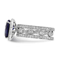 Pear Shaped Created Sapphire Sterling Silver Teardrop Halo Pave Engagement Ring by Fine Color Jewels