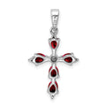 Silver Natural Garnet and Diamond Cross Pendant by Fine Color Jewels