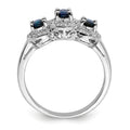 Blue Oval Sapphire and Diamond Prong Sterling Silver Three Stone Halo Ring by Fine Color Jewels