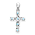 Sterling Silver Natural Blue Sky Blue Topaz and Diamond Cross Pendant by Fine Color Jewels