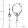 Silver Italian Horn Dangle Hoop Earrings by Fine Color Jewels