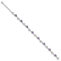 Heart Purple Amethyst Prong Sterling Silver Heart Link Bracelet by Fine Color Jewels