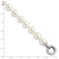 Round White Shell Pearl Rhodium-Plated Clasp Sterling Silver Hand-Knotted Fancy Bracelet by Fine Color Jewels