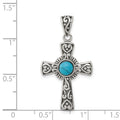 Sterling Silver Antiqued Recon Turquoise Cross Pendant by Fine Color Jewels