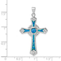 Sterling Silver Lab Created Blue Opal and Cubic Zirconia Cross Pendant by Fine Color Jewels