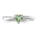 Silver Green Prasiolite Diamond Heart Ring by Fine Color Jewels