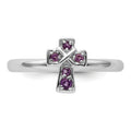 0.018 Ct Round Purple Amethyst Prong Silver Stackable Cross Ring by Fine Color Jewels