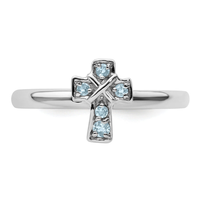 Natural Aquamarine Silver Stackable Cross Ring by Fine Color Jewels