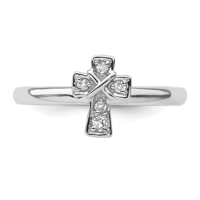 Natural White Topaz Silver Stackable Cross Ring by Fine Color Jewels