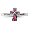 0.14 Ct Round Lab Created Red Ruby Silver Stackable Cross Bezel Ring