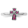 0.14 Ct Round Lab Created Red Ruby Silver Stackable Cross Bezel Ring by Fine Color Jewels