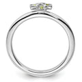 0.16 Ct Round Green Peridot Prong Silver Stackable Cross Ring by Fine Color Jewels