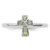 0.16 Ct Round Green Peridot Prong Silver Stackable Cross Ring