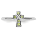 0.16 Ct Round Green Peridot Prong Silver Stackable Cross Ring by Fine Color Jewels