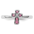 Natural Pink Tourmaline Silver Stackable Cross Ring by Fine Color Jewels