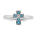 Natural Swiss Blue Topaz Silver Stackable Cross Ring by Fine Color Jewels