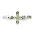 0.09 Ct Round Green Peridot Prong Silver Stackable Cross Ring by Fine Color Jewels