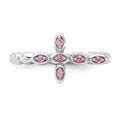 Silver Stackable Natural Pink Tourmaline Cross Ring by Fine Color Jewels