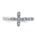 Silver Stackable Natural Swiss Blue Topaz Cross Ring by Fine Color Jewels