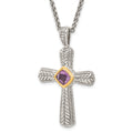 Purple Natural Amethyst Silver Cross Necklace by Fine Color Jewels