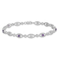 0.35 Ct Round Purple Amethyst & Diamond Prong Sterling Silver Evil Eye Link Bracelet by Fine Color Jewels